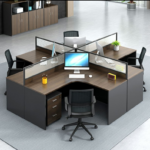 4 Way Curved Office Workstation – Stylish & Space-Efficient Collaborative Desk