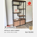 Sturdy metallic shelf cabinet with multiple open compartments for organized storage