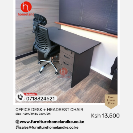 1200mm grey office desk with a headrest office chair for a stylish and ergonomic workspace