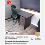 1.2M Office Desk and Ergonomic Headrest Office Chair – Modern office workstation setup with a spacious desk and comfortable adjustable chair for enhanced productivity and posture support.