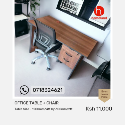 A stylish 1200mm office desk with a wooden finish, paired with an ergonomic mesh office chair, ideal for workspaces and home offices.