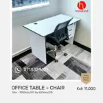 A 1200mm office desk with a sleek white finish, paired with an ergonomic mesh chair, ideal for modern workspaces.