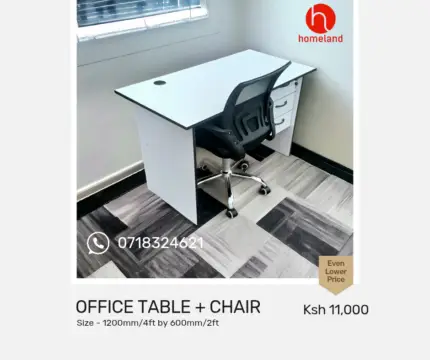 A 1200mm office desk with a sleek white finish, paired with an ergonomic mesh chair, ideal for modern workspaces.