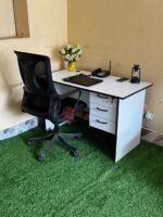 1200mm White Office Desk with Ergonomic Midback Chair for Comfortable and Modern Workspaces