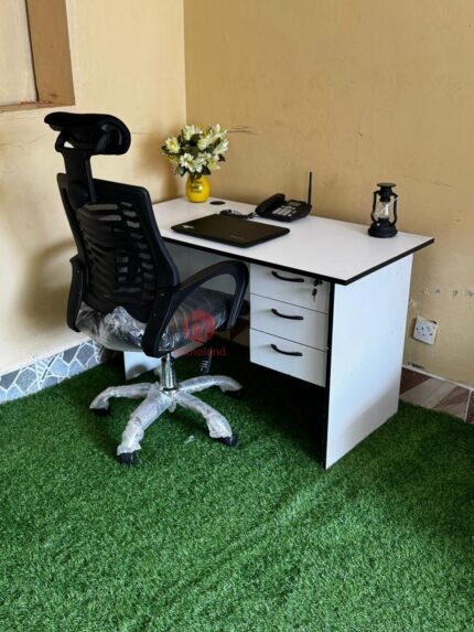 1200mm White Office Desk with Ergonomic Headrest Chair for Stylish and Comfortable Workspaces