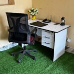 1200mm White Office Desk with Ergonomic High Back Chair for Comfortable and Professional Workspaces