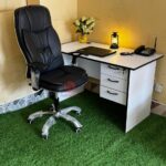 1.2m White Office Desk with Executive Leather Chair for Stylish and Comfortable Workspaces