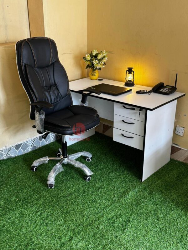1.2m White Office Desk with Executive Leather Chair for Stylish and Comfortable Workspaces