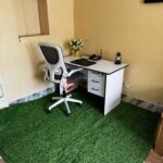 1200mm White Office Desk with White Ergonomic Headrest Chair for Stylish and Comfortable Workspaces