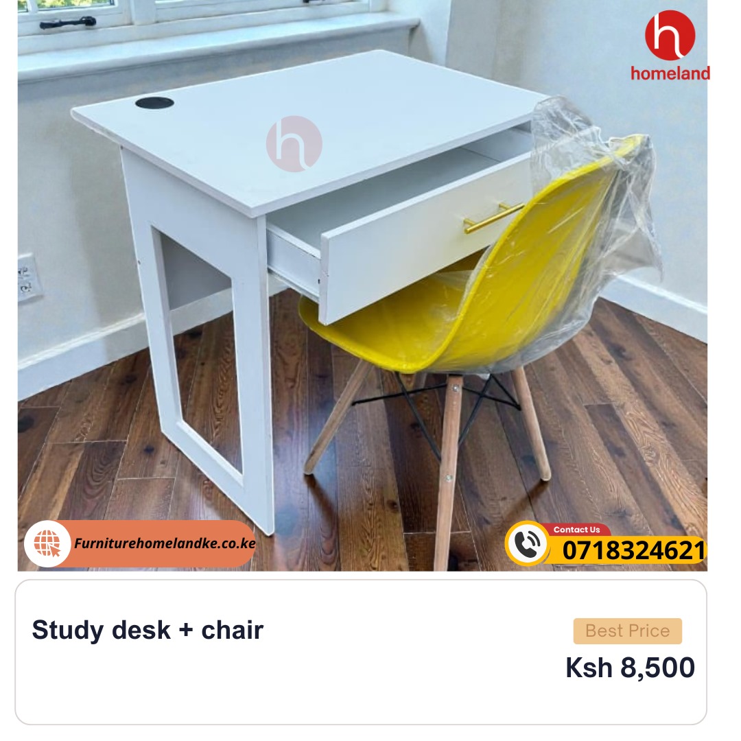 White Study Table and Chair Set White Study Table with Drawer and Study Chair for Students and Home Study Spaces
