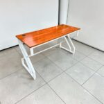 1.4m executive metallic office desk with wooden top and white metal frame