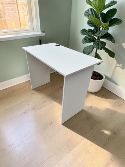 White study desk with cable management hole for home office and study room