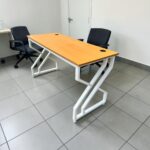 1.4m executive metallic office desk with wood finish top and white metal frame