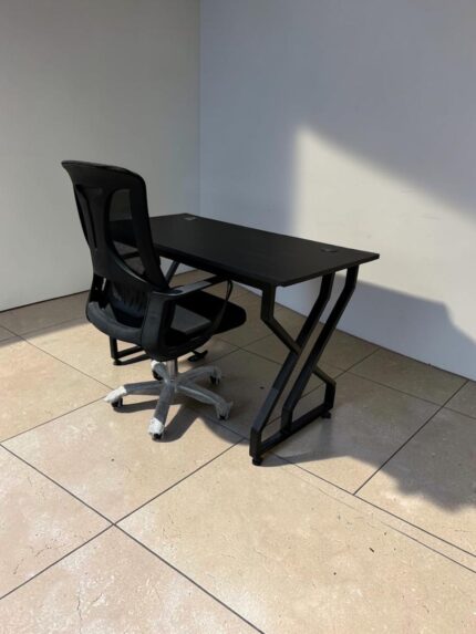 1.2m office desk and chair set with metallic desk and ergonomic office chair