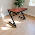 1m metallic office desk with wooden top and black metal frame