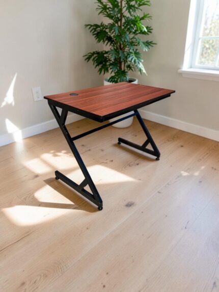 1m metallic office desk with wooden top and black metal frame